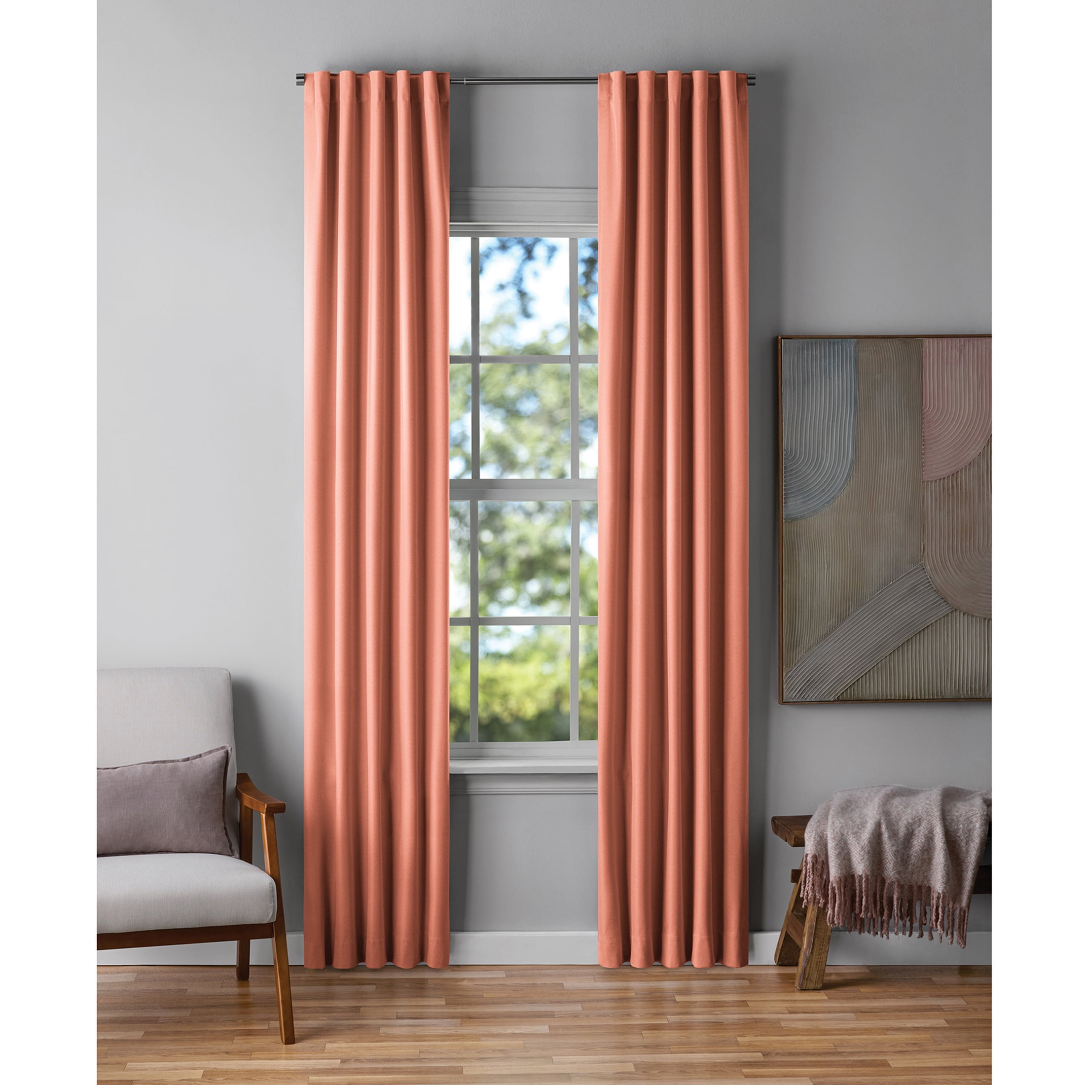 Mainstays Terracotta Solid Blackout Rod Pocket with Back Tabs Curtain Panel Pair, Set of 2, 30" W x 95" L