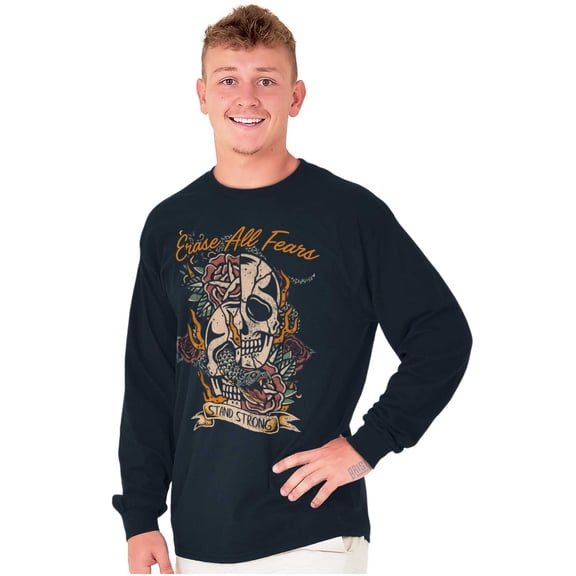 Erase All Fears Snake Skull Tattoo Plus Size Long Sleeve Graphic Tee Shirt Brisco Brands 2X