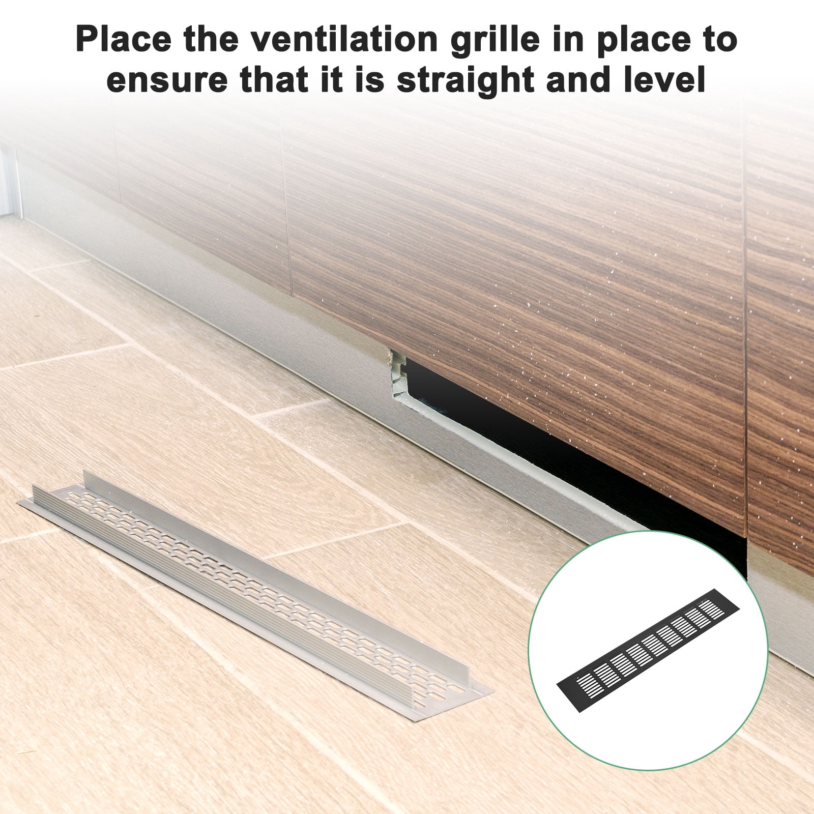 Uxcell 2-Pack Aluminum Alloy Door Air Vent Cover, 16x3"/400x80mm Ventilation Grille with Screws for Cabinet [Black]