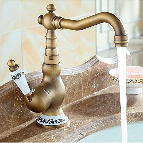 Kitchen Sink Faucet for Bar Farmhouse Commercial, Kitchen Faucet, 360 Swivel Retro Mixer Tap, Fashion Antique Faucet, Copper Hot and Cold Basin Tap