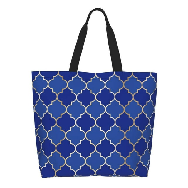 Disketp Blue Gold Grid Lantern Shapes Bolsa Tote Estampada para Mujer, Bolso de Hombro y de Mano para Compras y Viajes