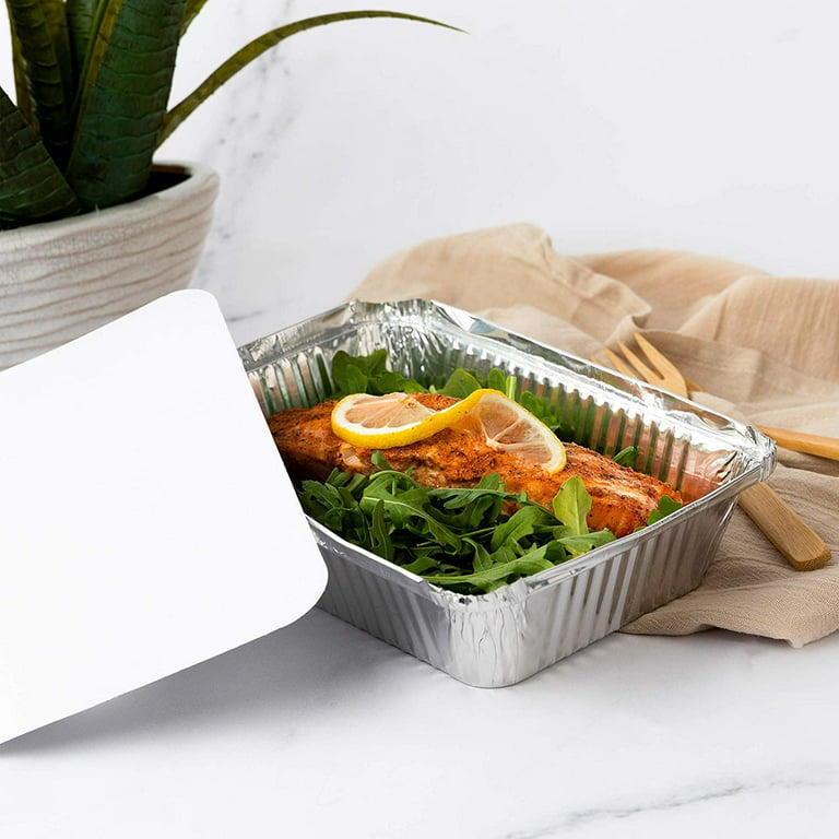 50 Pack Small 0.5 Lb/230ML Disposable Takeout Pans with Clear Plastic Lids  - 5.11x3.94x1.57” Aluminum Foil Food Containers with Strong Seal for  Catering Party Meal Prep Freezer Drip Pans BBQ Potluck 