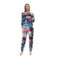 thumbnail image 3 of Odeerbi Christmas Onesie Pajamas for Family Holiday Sleep Jumpsuit Long Sleeve Family Christmas Pajamas Matching Sets Mom Fashion Printed Hooded Jumpsuit Sleepwear PJs Set Navy, 3 of 5