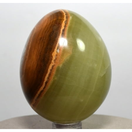 Aragonite Crystal - 60mm Peruvian Green Orange Aragonite Egg Natural Banded Mineral Polished Crystal Stone Egg + Plastic Stand