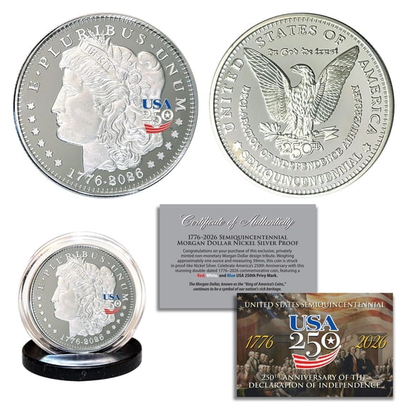 1776-2026 America's 250th Anniversary Privy MORGAN DOLLAR Nickel-Silver Proof Tribute 1oz Coin