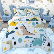 jejeloiu Colorful Cute Dinosaur Queen Comforter Set,Safari Animals Bedding Comforter Set For Boys Kids Reversible 3-Piece
