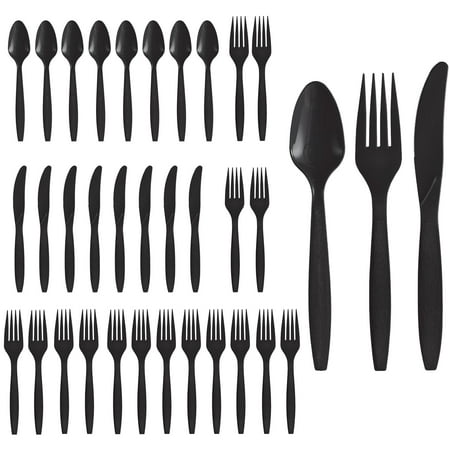 Amscan Assorted Cutlery, Black, Pack Of 32 Pieces