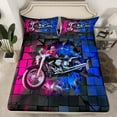 thumbnail image 2 of Erosebridal Dirt Bike Sheet Set Twin,Geometric Buffalo Bedding Sets Twin Size,Blue Pink Twin Sheet Sets,Lightweight Motorcycle Room Decoration,3pcs, 2 of 7
