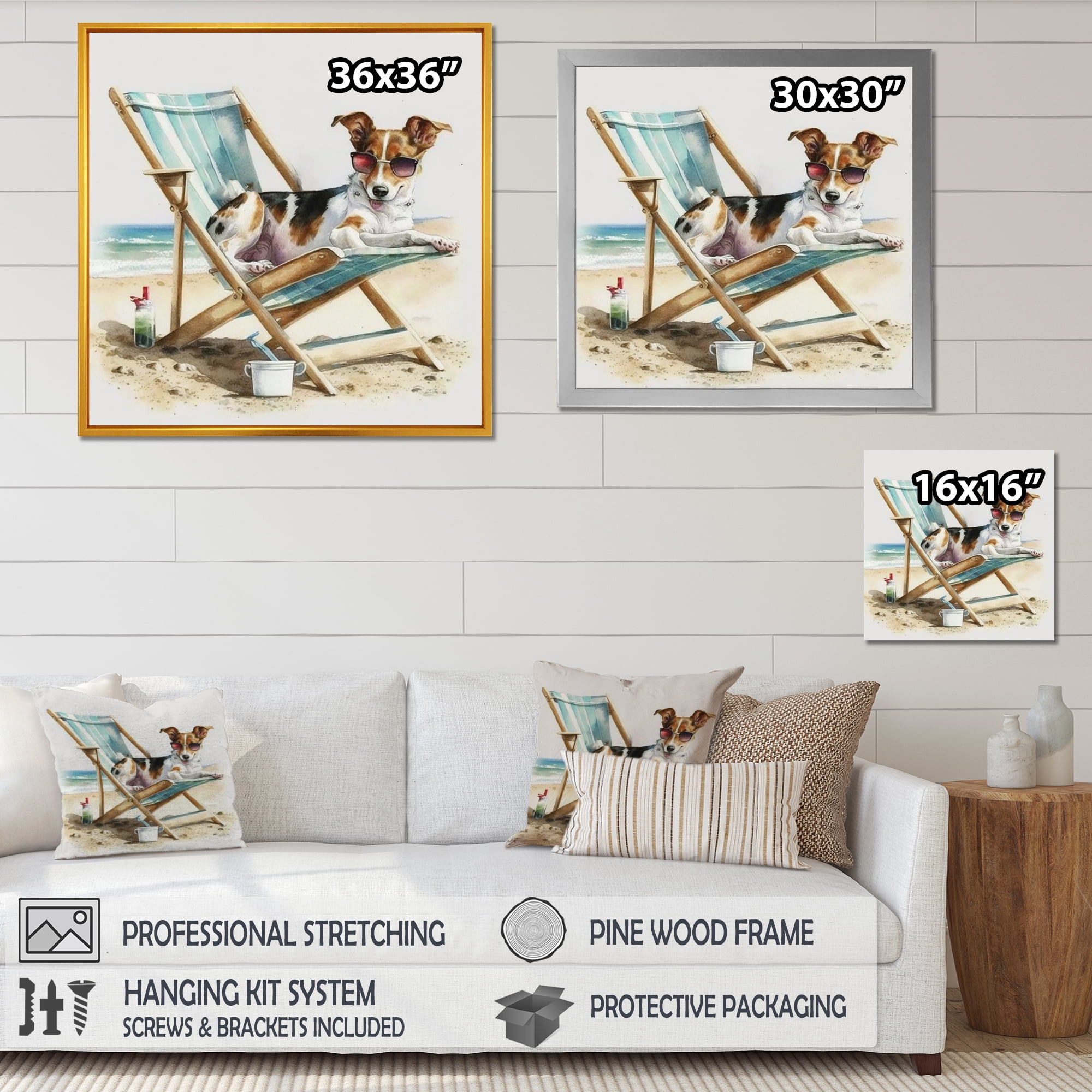 Designart Dog Laying On Chair At The Beach III Canvas Wall Art