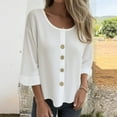 thumbnail image 2 of Breezora Women's Casual Button-Down Shirt Round Neck Cotton Linen Long Sleeve Top Elegant Minimalist Office Wear XL Size White, 2 of 4