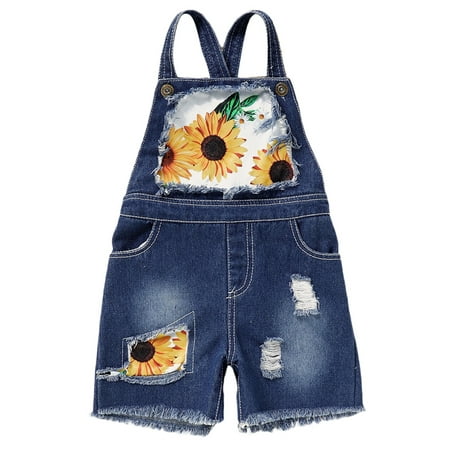 

Nokpsedcb Infant Kids Baby Girl Denim Suspenders Trousers Square Collar Sleeveless Shorts Navy Blue-Printed 3-4 Years