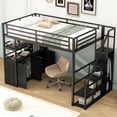 thumbnail image 3 of Full Size Loft Bed with Staircase and Wardrobe, Metal Full Loft Bed Frame with Storage Shelves and Lockers, No Box Spring Needed, Black, 3 of 9