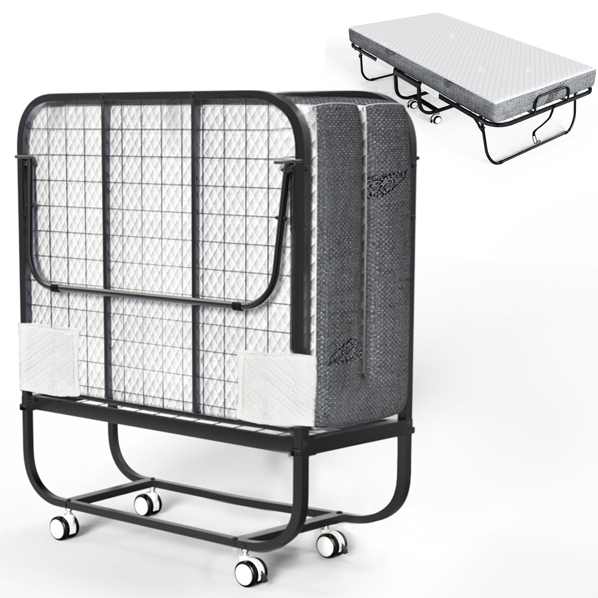 THAILE Folding Bed with 5” Airflow Memory Foam 75" x 38" Comfort Mattress and Wheels, 17” Metal Bed Frame, Twin