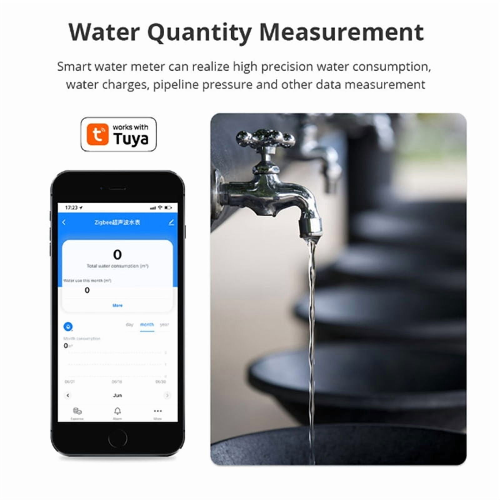 Tuya Zigbee Smart Ultrasonic Water Meter Dn25Mm Lcd Display Ip68 Works Water Quantity  Consumption Measurement