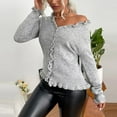 thumbnail image 5 of Cropped Sweaters For Women Sevevn Womens Ribbed Knit Cardigan Sweater Pearl Button V Neck Ruffle Long Sleeve Fall Winter Casual Outfits, 5 of 7