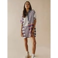 thumbnail image 3 of Women Contrast Striped Babydoll Y2k Summer Patchwork T- Shirt Dress Vintage V Neck Short Sleeve Dress Lilac  M, 3 of 5