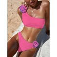 thumbnail image 1 of Conjunto de Bikini de diseño Floral 3D para mujer, traje de baño pequeño con realce, cintura alta, con un hombro descubierto, color negro y rosa, 2024, 1 of 5