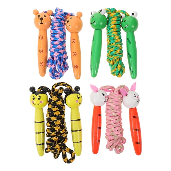 Raindrops 4 Pcs Wooden Jump Rope Portable Jumping Cartoon Pupils Toddler