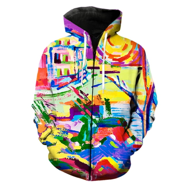 Sudadera con capucha y cremallera para hombre, diseño de grafiti abstracto en 3D, gran tamaño, estilo hip hop, gran oferta 2024, camisetas casuales divertidas de manga larga unisex para primavera