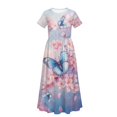 thumbnail image 5 of Uourmeti Kids Girls Short Sleeve Sweet Butterfly Flower Print Dress Summer Casual Loose Dresses Cute Holiday Long Maxi Dress with Pockets, Size 9-10 Years, 5 of 7