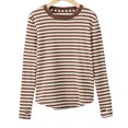 thumbnail image 1 of Camiseta informal de rayas con cuello redondo y manga larga para mujer, 1 of 6