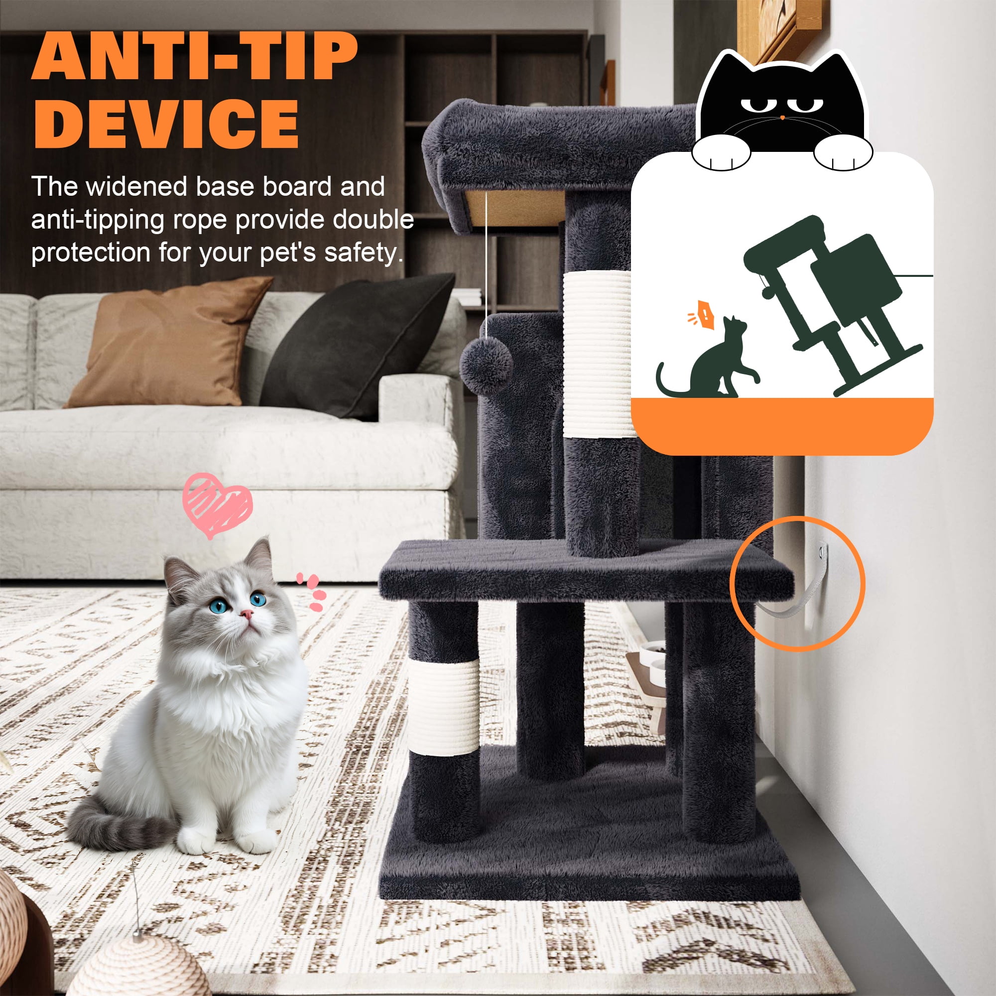 Amolife 29.1" Small Cat Tree Tower with Plush Cat Condo Perch Sisal Scratching Posts for Indoor Cats and Kittens, Dark Blue