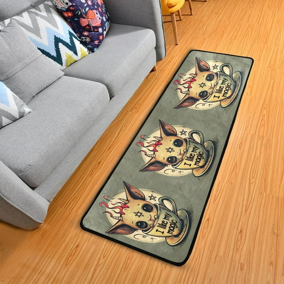 Cute Demon on Cup Hallway Runner Rug 2'X6' Non-Slip Washable Carpet Runner Kitchen Entryway Laundry Bedroom