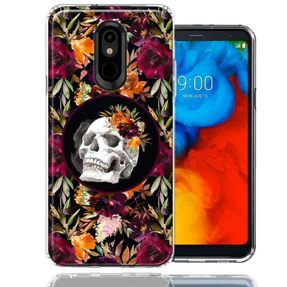 MUNDAZE LG Stylo 5 Romance Is Dead Valentines Day Halloween Skull Floral Autumn Flowers Double Layer Phone Case Cover