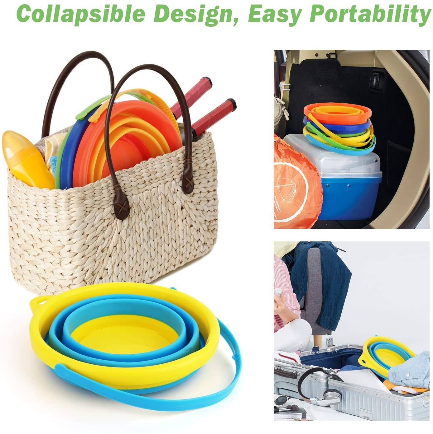 3Pack Collapsible Buckets, Beach Toys for Kids, Collapsible Sand