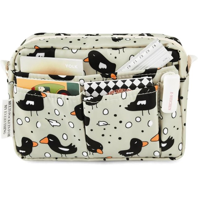 E-WEICHEN - Organizador de portafolios con múltiples bolsillos y cremallera, neceser de maquillaje, artículos esenciales de viaje para mujer, estuche impermeable para lápices, papelería, diario,