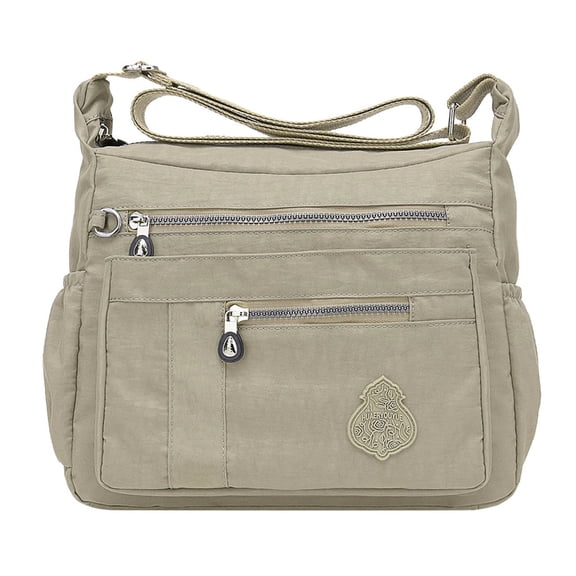 Stylago Nylon Messenger Bag for Women Men Multiple Zipper Pockets Crossbody Shoulder Purses Students Storage Tote Handbag Beige