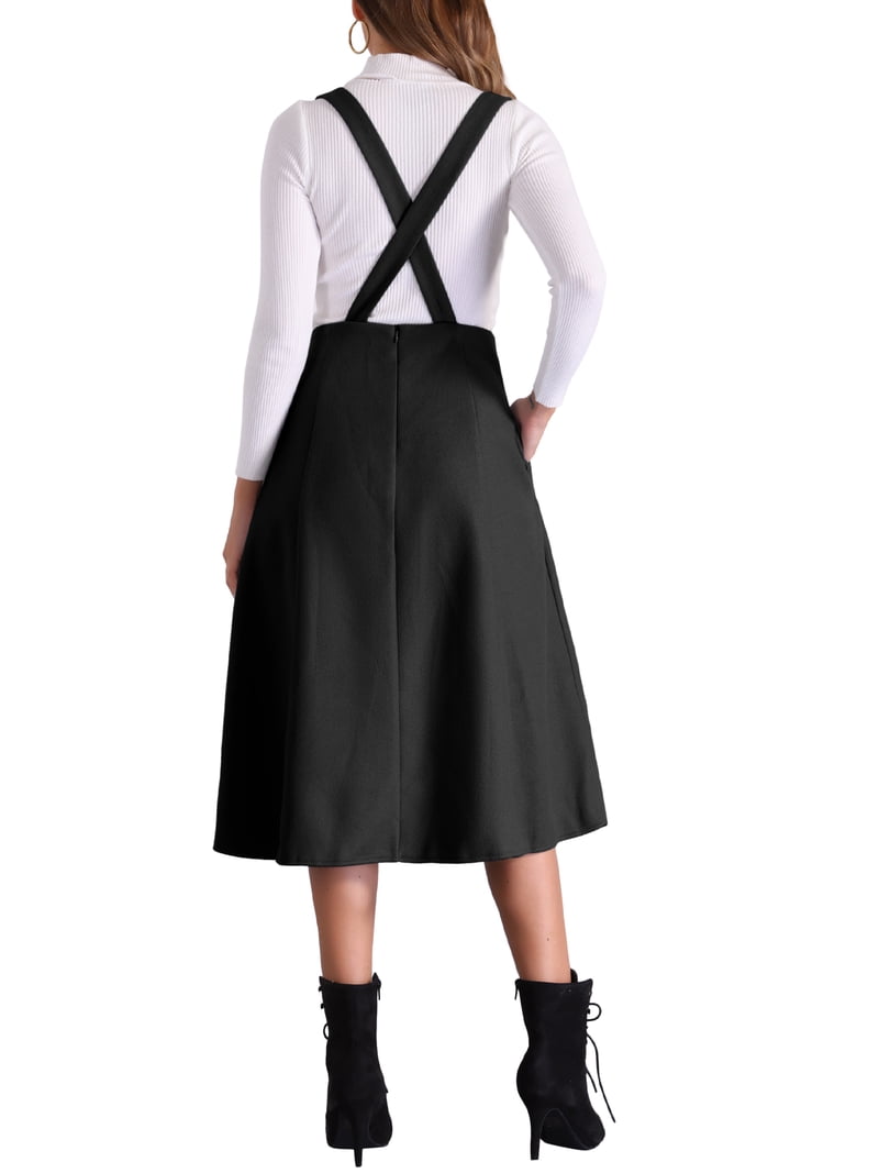 Inspire Chic Overall Pinafore Dress for Women's High Waist Cross Back A-Line Casual Suspender Skirt, Size: Medium, Gray