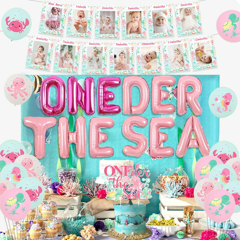 Under The Sea First Birthday Decorations for Girls Ocean Themed 1st Birthday Party Decorations Oneder The Sea Balloons Newborn to 12 Months Photo