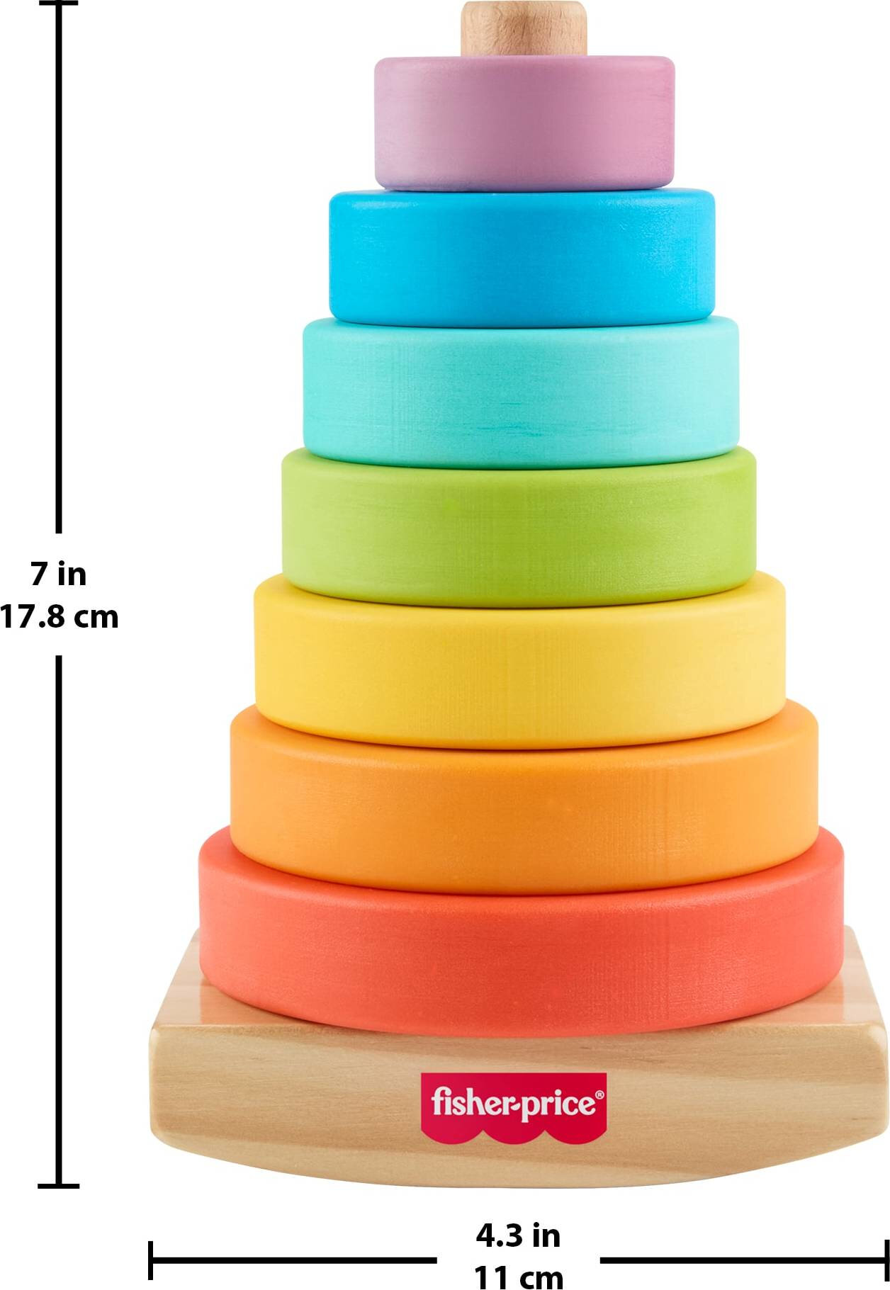 Fisher-Price Wooden Rock-a-Stack, Toddler Ring-Stacking Activity Toy with 8 Wood Pieces