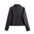 thumbnail image 5 of Women Cropped Bomber Jacket Button Down Varsity Shacket with Pockets Lapel Neck Long Sleeve Full Zip Casual Coat, 5 of 7