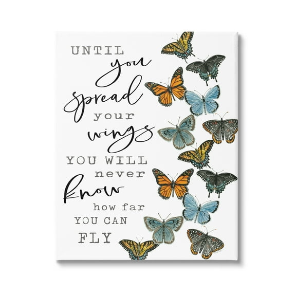 Stupell Industries Spread Your Wings Encouraging Butterflies Motivational Quote Graphic Art Gallery Wrapped Canvas Print Wall Art, Design by Cindy Jacobs
