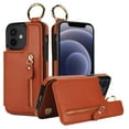 thumbnail image 5 of Wallet Case for iPhone 12 Mini, Premium Vintage PU Leather Magnetic Closure Handbag Zipper Pocket Case Kickstand Card Holder Slots with Ring Hook Shockproof Flip Cover for iPhone 12 Mini, Brown, 5 of 8