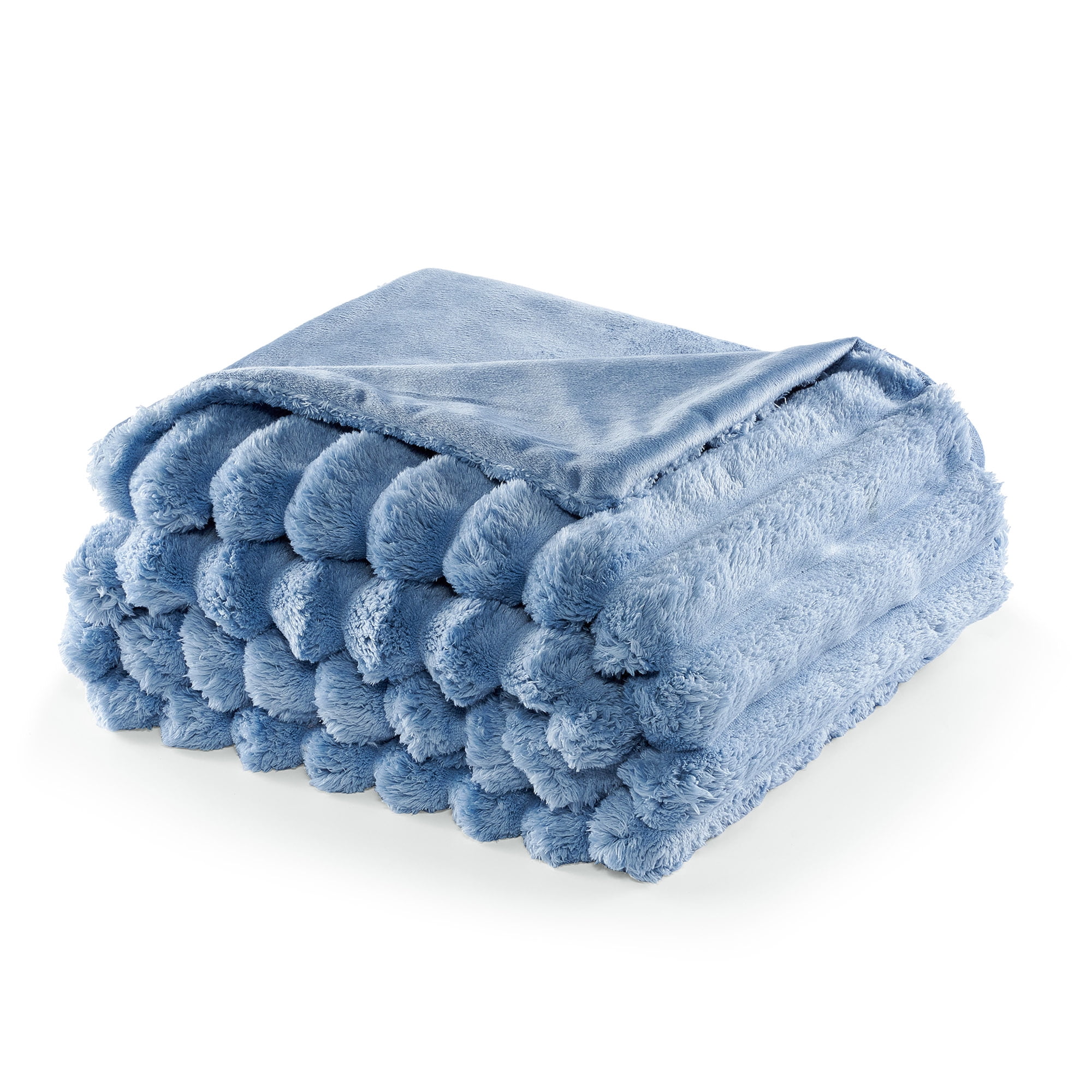 CBCHome Jumbo Velvet Plush Wide Ribbed Throw Blanket - Super Soft, Warm, Cozy Fluffy Throw for Couch, Bed, Sofa - All Season Décor (Ashley Blue, 50" x 60")