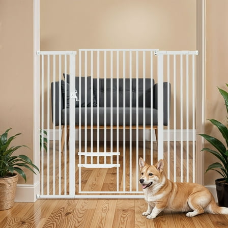 Uforic 55" Tall Pet Gate, Metal Pet Door Gate  for Cats Dogs,29.5"-48.5" for Doorways and Stairs, White