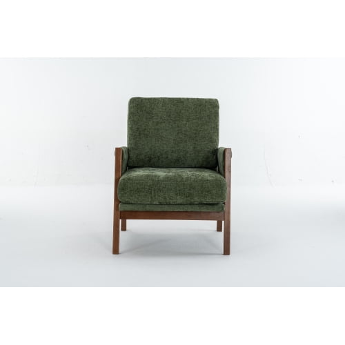 Nmkwnr Modern Accent Chair with Wood Frame, Upholstered Chenille Armchair Club Chair for Living Room, Bedroom, Office, Green