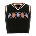 thumbnail image 2 of Uikmnh Sweater Vest Women Plaid Contrast Color Knit Short Sleeveless Top Vest Size：S, 2 of 7