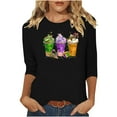 thumbnail image 3 of Fartey Mardi Gras Shirts for Women 3/4 Sleeve Holiday Blouses Funny Mask Print Crew Neck Tunic Tops Loose Casual Going Out Tshirt Black S-2XL, 3 of 5