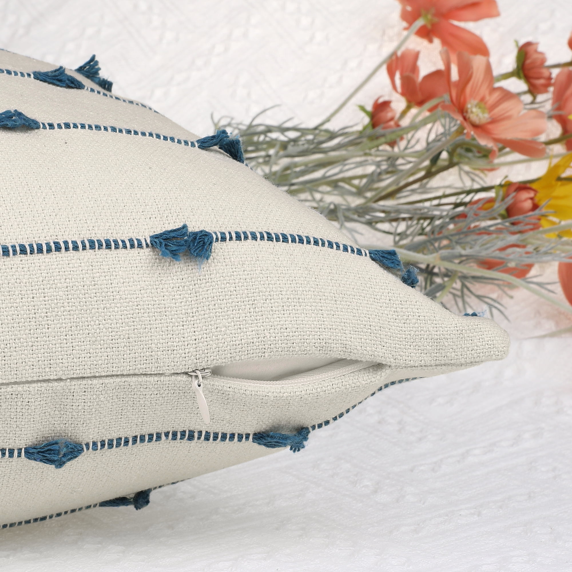 Unique Bargains 4 Pcs Modern Farmhouse Striped Throw Pillow Covers Blue/Red