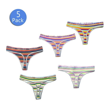

Gyratedream Women s 5-Pack Ribbed Stripe G-strings Low Waist Sexy Tongs Multi-Pack Sports Panties