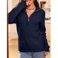 thumbnail image 6 of Women'S Sweaters Fall Winter Quarter Zip Casual Ribbed Cable Knit Pullover Navy Blue M, 6 of 7