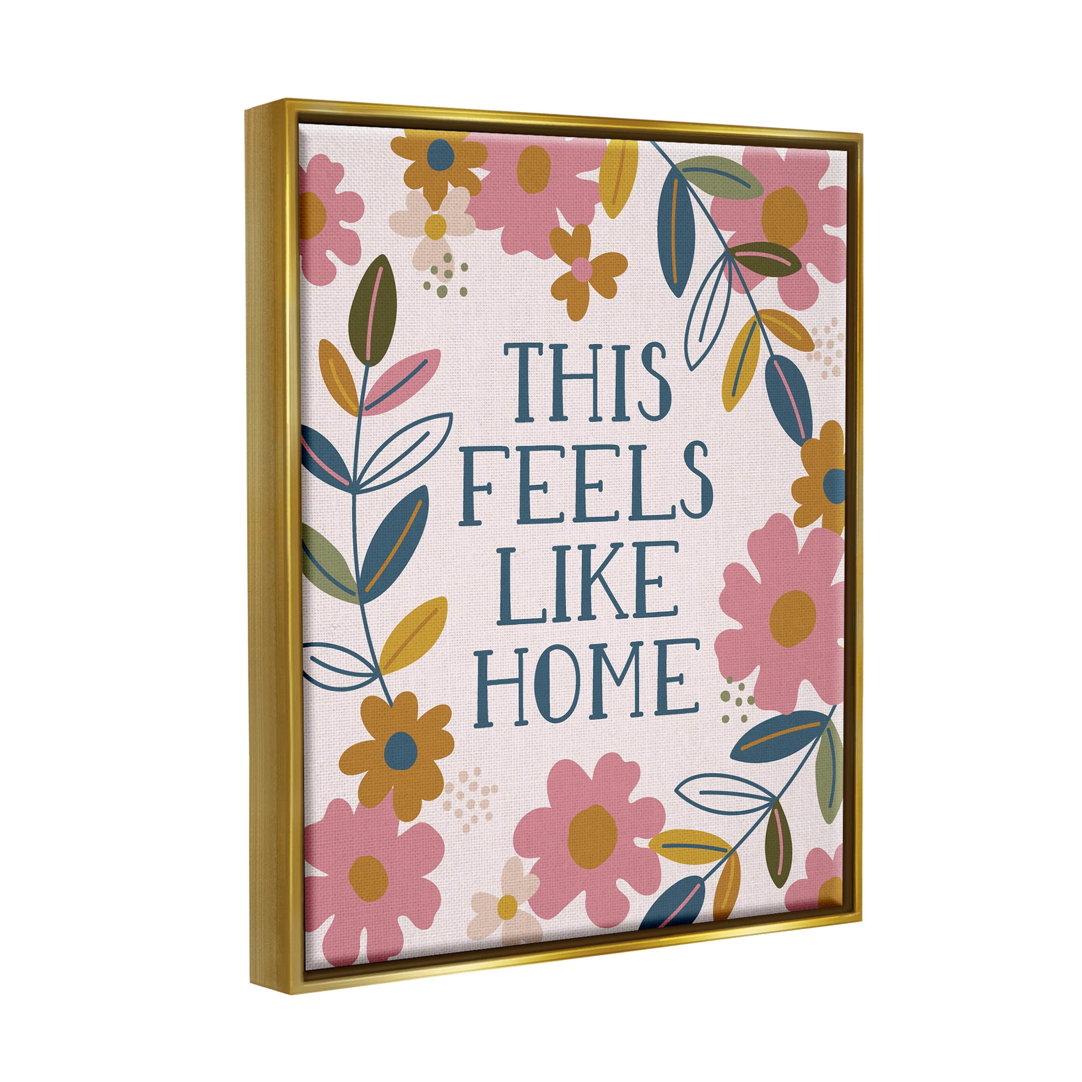 This Feels Like Home Flower Blossoms Inspirational Graphic Art Metallic Gold Framed Art Print Wall Art