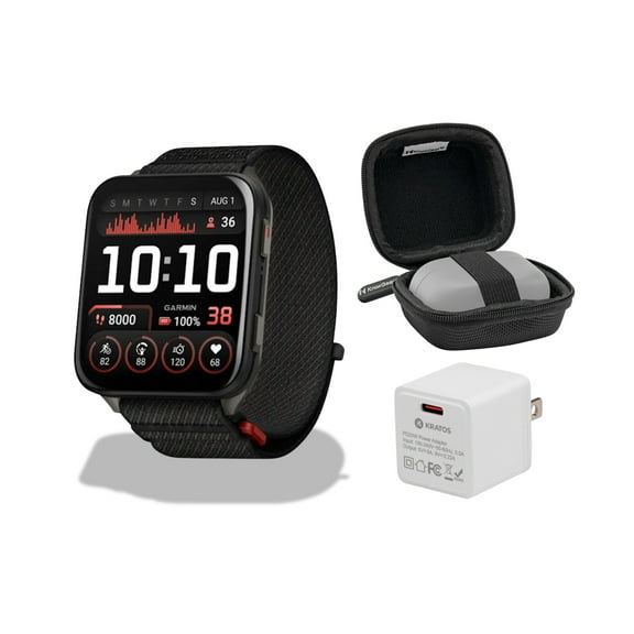 Garmin Venu X1 Black with Slate Titanium Caseback/Black ComfortFit Band Bundle with Storage Case and Smartwatch Accessory (3 Items)