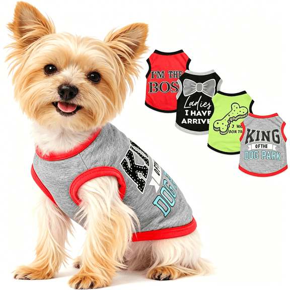 GASTROPOD 4 Pieces Puppy Clothes Boy Summer Dog Shirts for Small Dogs Chihuahua Yorkie Clothes Soft Cute Pattern Pet Cat Clothing Pink Grey Red Green Xxs~M (X-Small)