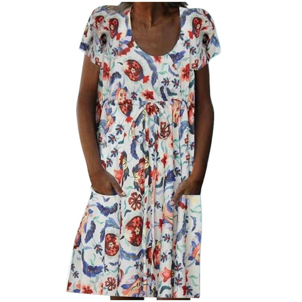 Vestido de manga corta con estampado de vendaje y cuello redondo informal de verano para mujer a la moda Fridja qw2507