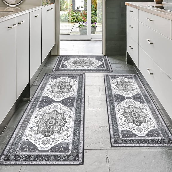 TOPCOMFY Kitchen Runner Rugs 3-Piece Set Non-Slip Washable Boho Mats Carpet for Hallway Laundry
